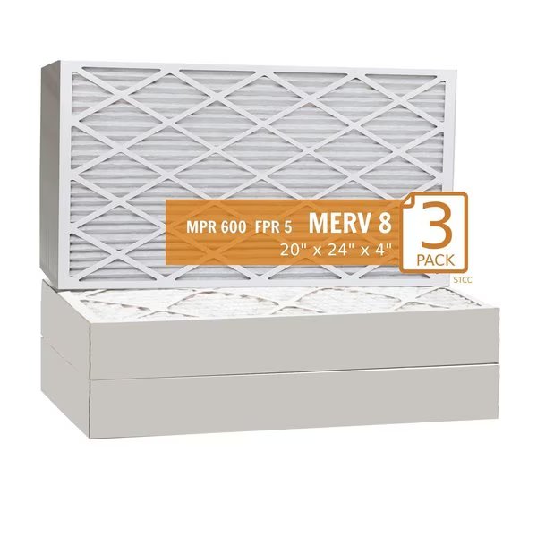 Air Filter, 20x24x4 Key Pleat  - MERV 8 (3 Pack), Purolator, Mfr#: 20x24x4x1 KP (3 Pack)